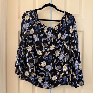 White House Black Market Floral Blouse in Black and Blue